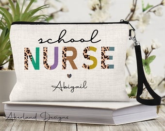 School Nurse Zipper Pouch | Personalized with a name | Size: 9.45" x 5.90" Pencil Bag w/ Wristlet