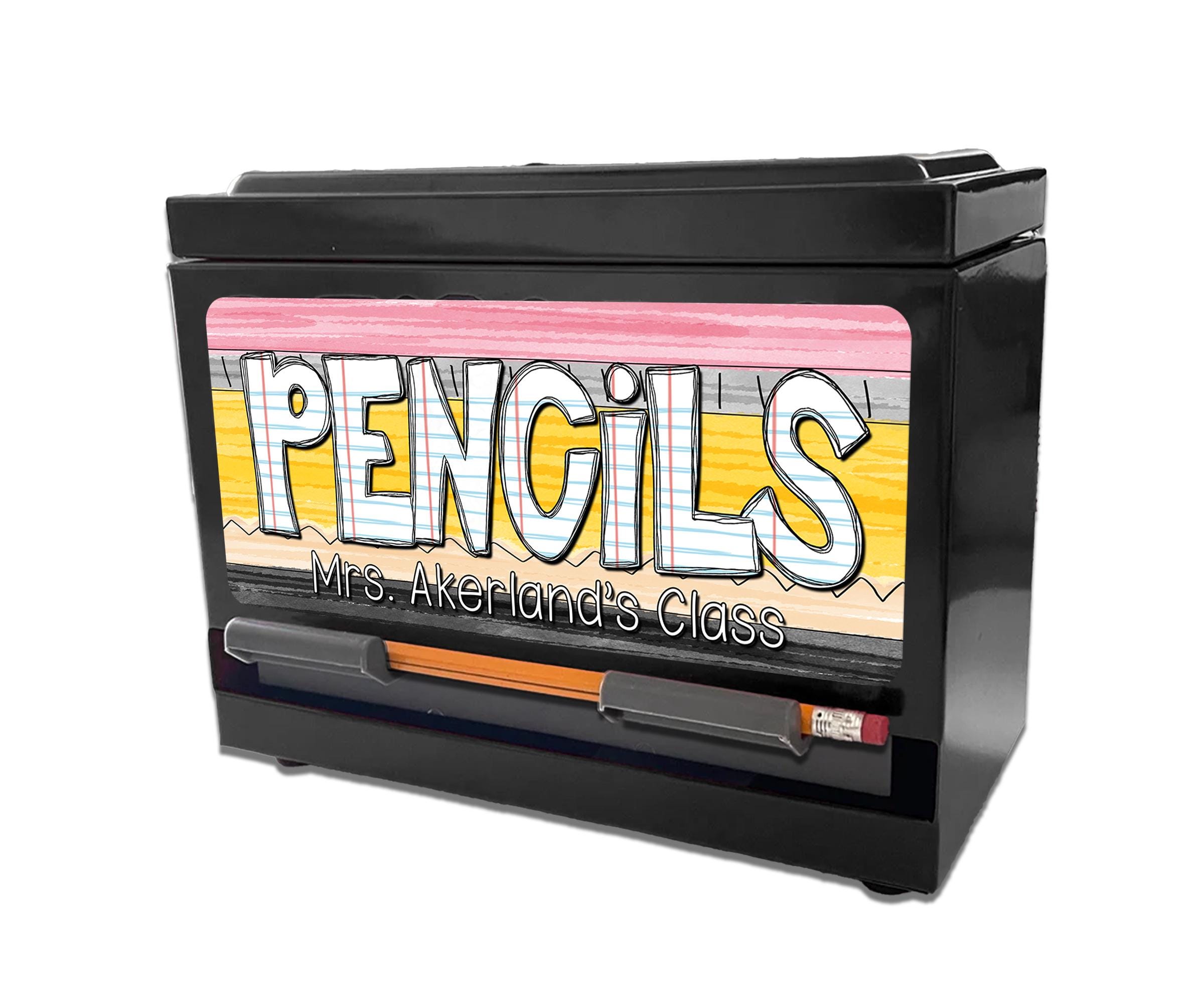 Custom Pencil Dispenser Vinyl Decal Personalized with a name, Waterproof Decal, Paper Pencil Theme, Teacher Appreciation Approx. 3.5x7.5 in