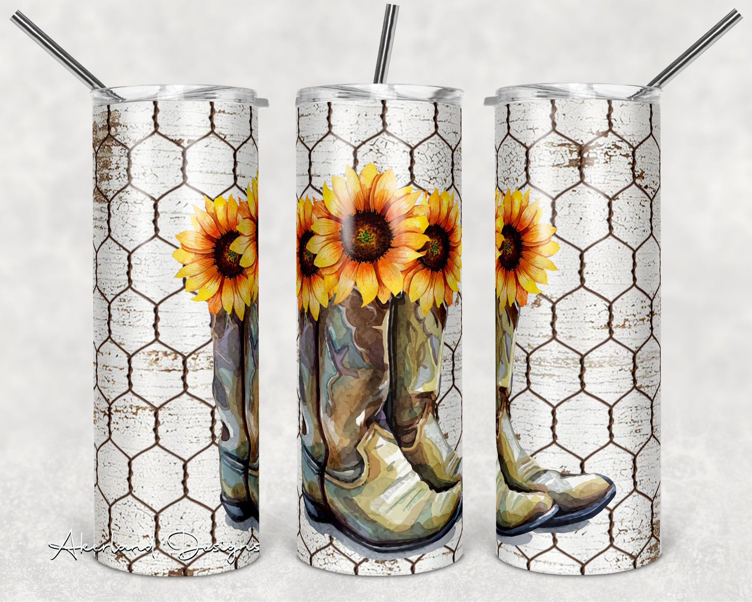 Download Boots And Sunflowers Tumbler 20oz Skinny Non Tapered Etsy