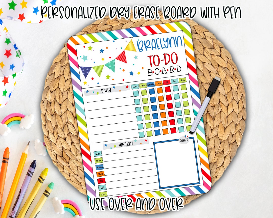 Child's Rainbow Reusable Chore Chart Personalized Dry - Etsy