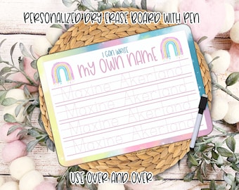 Personalized Reusable Name Practice Trace Board | Dry Erase Board with Black Dry Erase Pen Included | Cursive, Numbers, Alphabet and Shapes
