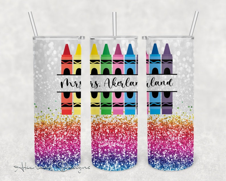 Glitter Teacher Tumbler with Personalization / 20 oz Skinny image 0