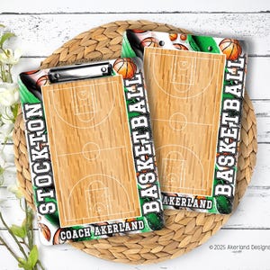 Green Basketball Coach Clipboard - Personalize with a name - Coach Appreciation Gift Dry Erase Surface - Double Sided 9x12.5 inches