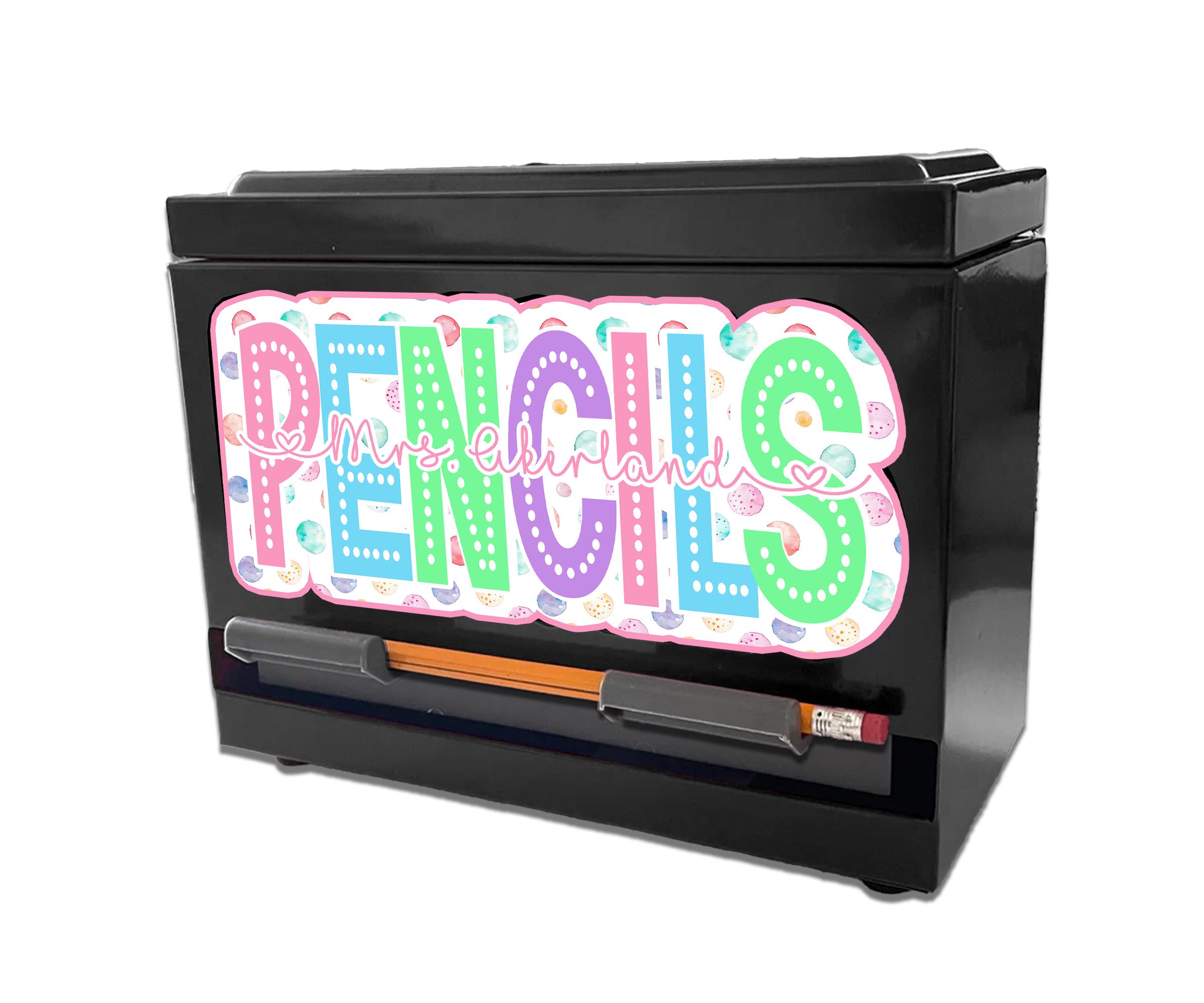 Custom Pencil Dispenser Vinyl Decal Personalized with a name, Pastel Dotted Decals, Pastel Polka Dots, Classroom Decor, Teacher Stickers