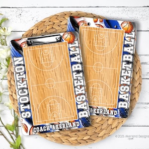 Blue Basketball Coach Clipboard Personalize with a name, School Mascot Coach Appreciation Gift Dry Erase Surface Double Sided 9x12.5 inches