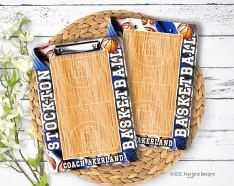 Blue Basketball Coach Clipboard Personalize with a name, School Mascot Coach Appreciation Gift Dry Erase Surface Double Sided 9x12.5 inches
