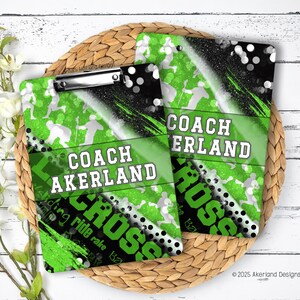 Green Lacrosse Clipboard with Personalization Front and Back Great Gift for Coach - Double Sided 9x12.5 inches