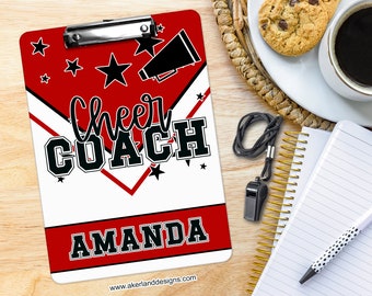 Red Cheer Coach Clipboard with Personalization Front and Back - Gift for Coach - Cheerleader - Double Sided