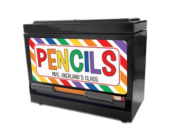 Pencil Dispenser Vinyl Decal Personalized with a name Waterproof Vinyl Decal for Teacher Classroom Pencil Dispensers, Straw dispenser decal