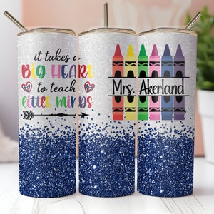 Navy Faux Glitter Teacher Tumbler with Quote & Personalization 20 oz or 30 oz Tumbler
