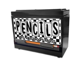 Pencil Dispenser Vinyl Decal Personalized with a name Waterproof Vinyl Decal for Teacher's Classroom Pencil Dispensers, Monogrammed Decals