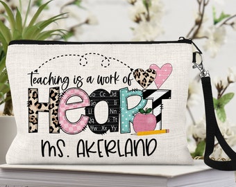 Teacher Bag Personalized with a name Size: 9.45" x 5.90" Pencil Bag w/ Wristlet Teacher Appreciation Gift