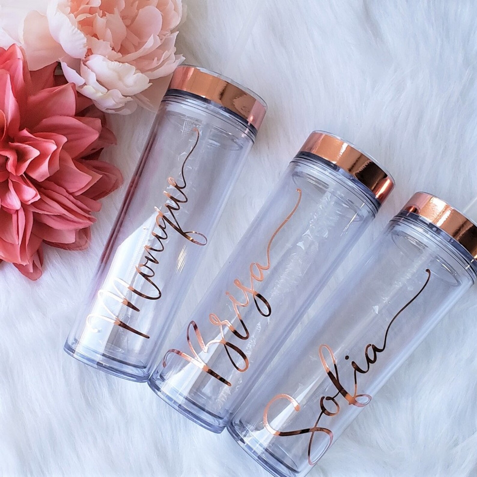 Personalized Rose Gold Tumbler Acrylic Tumbler with Straw Etsy