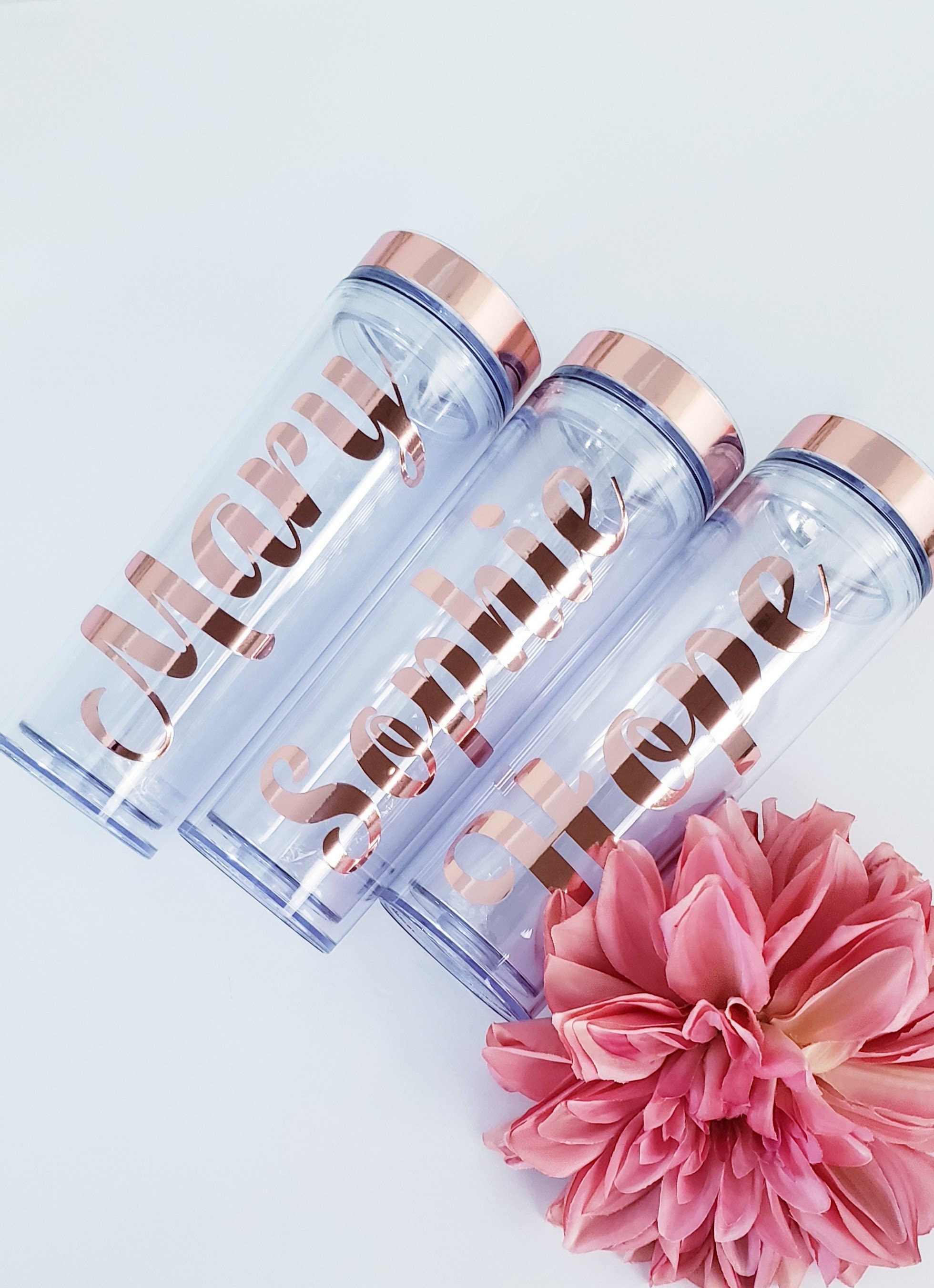 Rose Gold Tumbler Personalized Acrylic Tumbler with Straw Etsy