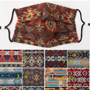 Southwest Native Face Mask Pleated Filter Pocket Removable Nose Wire Adjustable