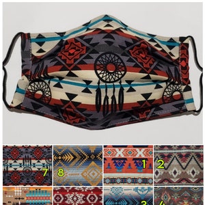 May include: Twelve different fabric patterns with geometric designs in shades of red, blue, black, white, and brown. The patterns feature Native American inspired designs, including dreamcatchers, feathers, and geometric shapes.