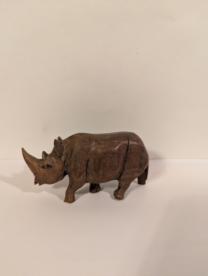 Hand Carved Wooden Leopard and Rhinoceros Figurines - Etsy