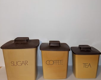 Beige and Brown Plastic Vtg Kitchen Canisters