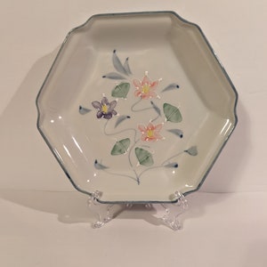 Vintage Japanese Hand Painted Floral Hexagonal Dish