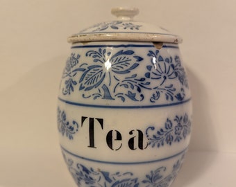 Antique Blue Onion Ceramic Tea Canister
