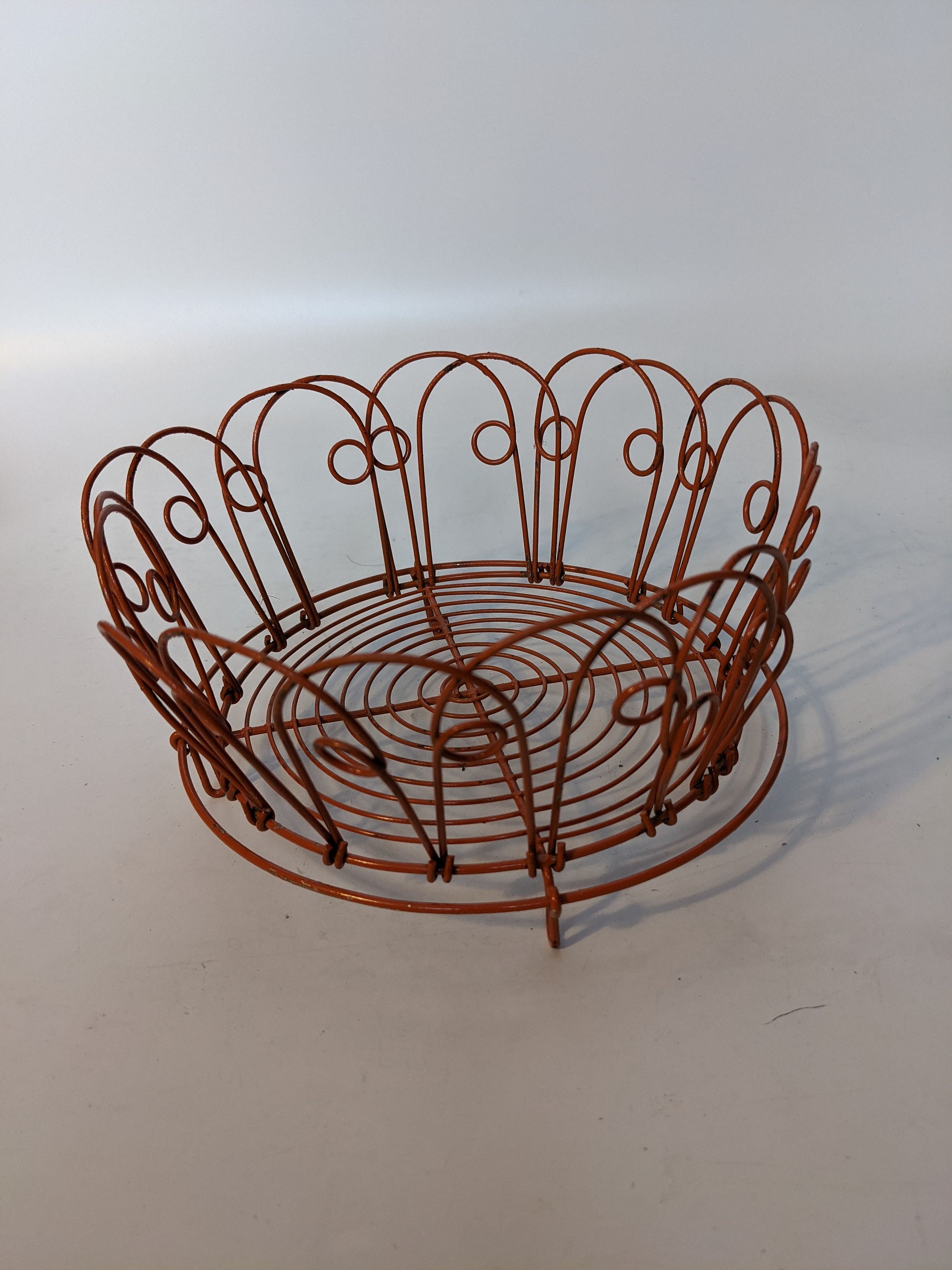 Antique Wire Egg Basket Collapsible Rare Orange Color Etsy