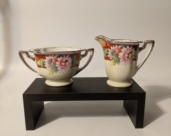 Vintage Noritake Creamer & Sugar Bowl - Floral Design with Gold Trim