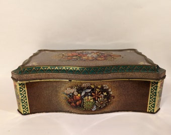 Vintage Floral Embossed Tin Hinged Box