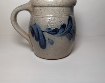 Rowe Pottery Stoneware Creamer with Blue Flourish