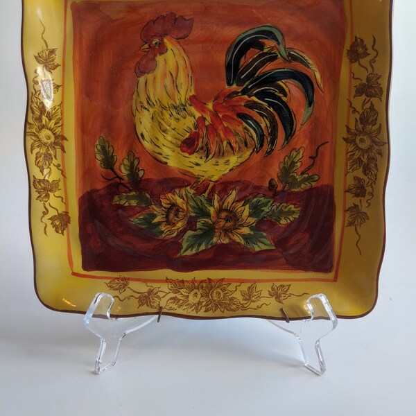 Orange Rooster Handpainted Maxcera Decorative Plate