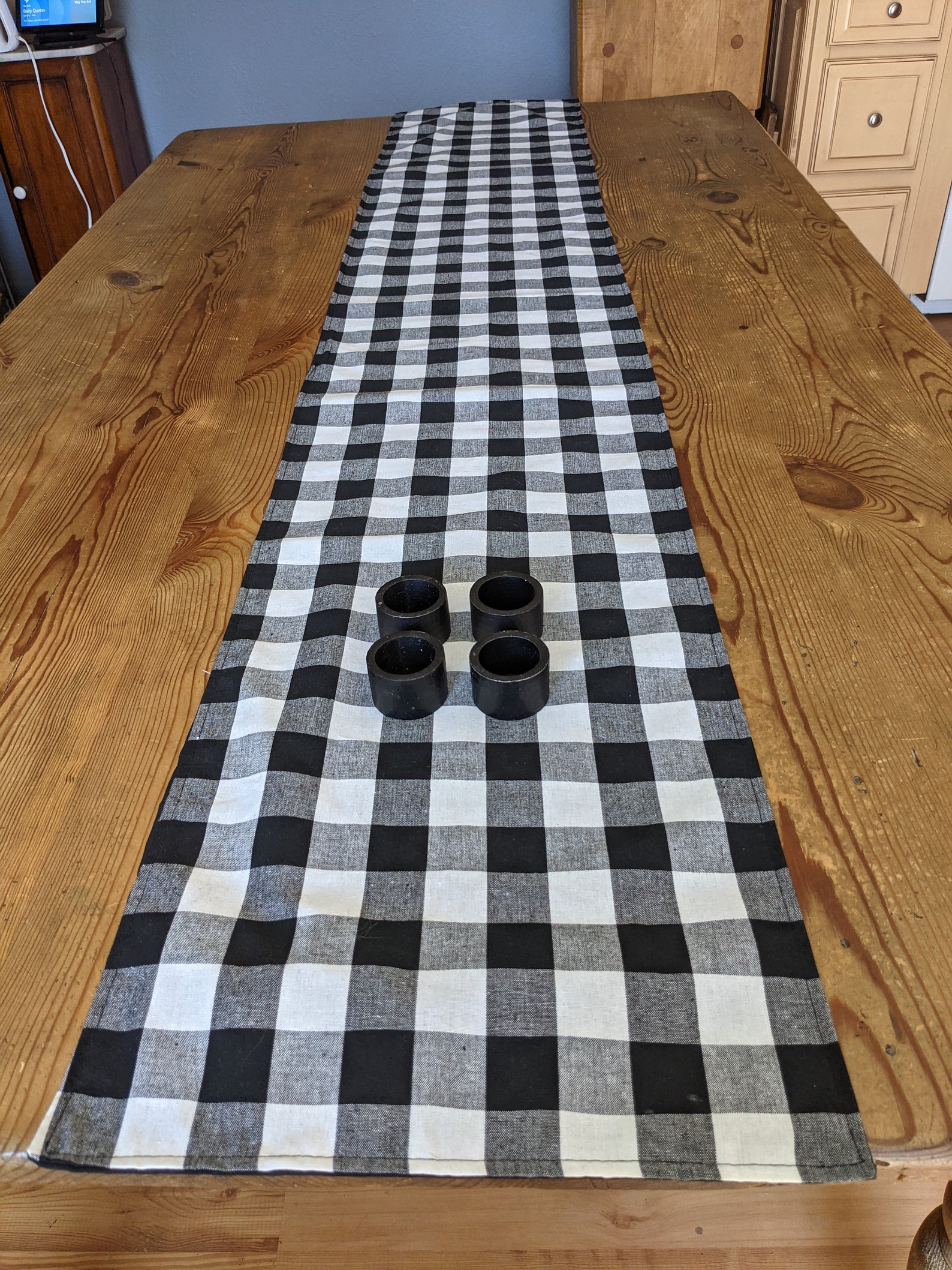Black & White Buffalo Plaid Table Runner Etsy