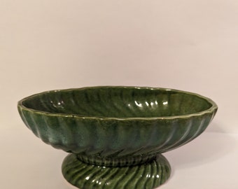 Vintage Green Glazed Pedestal Planter/Fruit Bowl