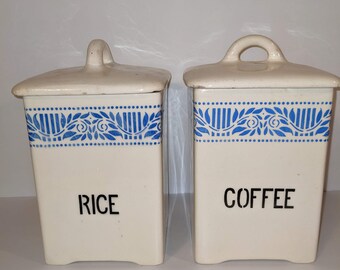 Blue and White Vintage Kitchen Canisters