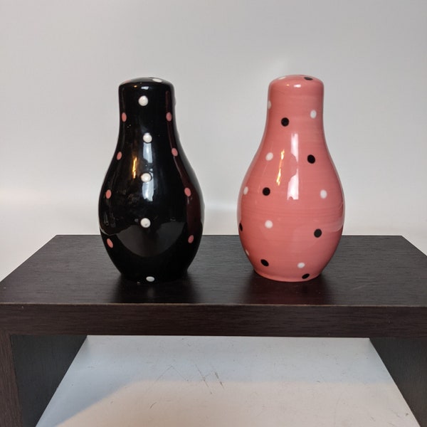 Pink and Black Polka Dot Salt & Pepper Shakers
