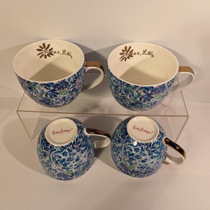 Lilly Pulitzer Blue Floral Mugs with Gold handle