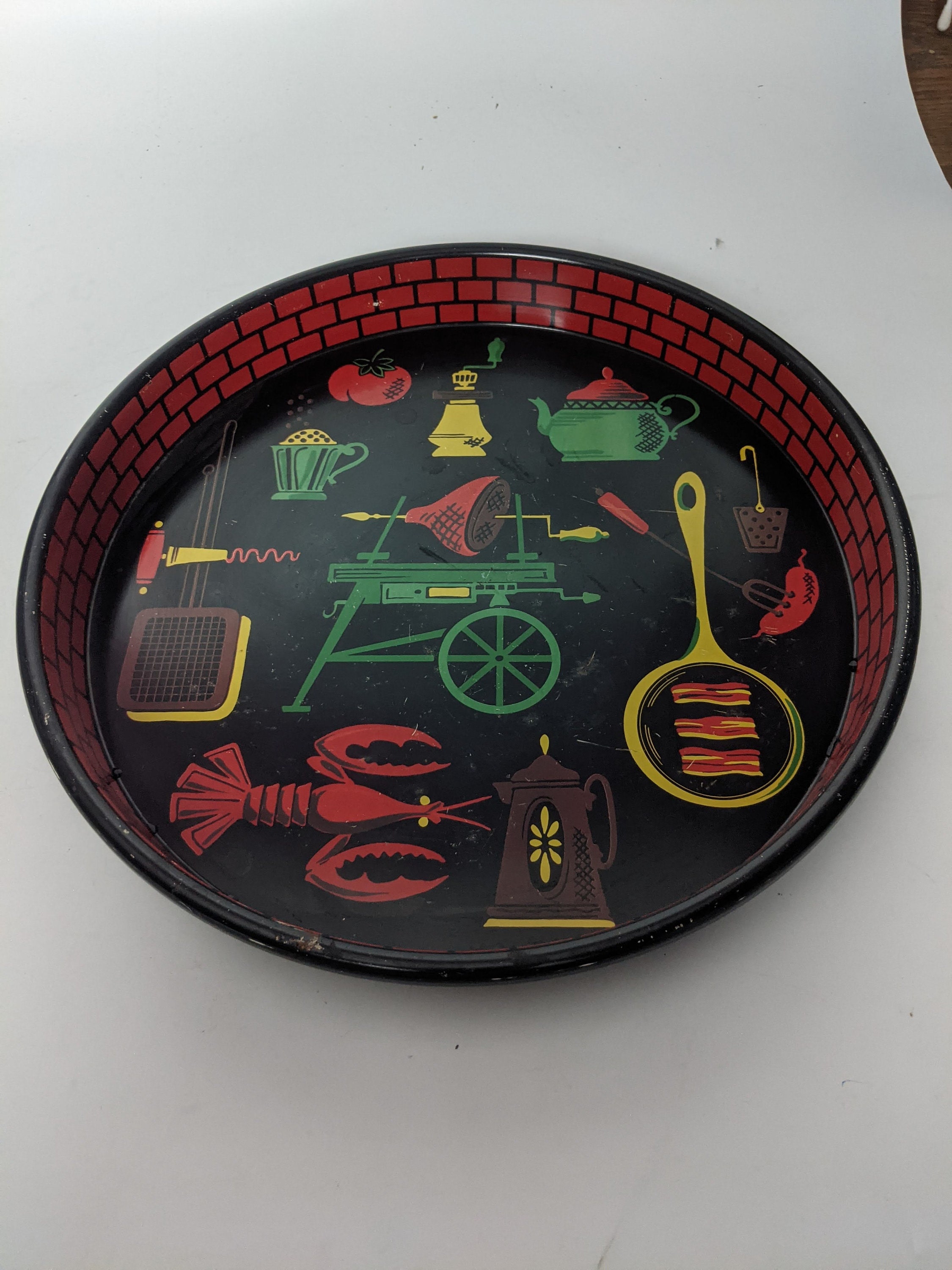 Vintage Tin Serving Tray with Cookout theme Etsy