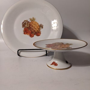 Golden Crown E & R and Winterling Bavaria Pineapple and Strawberries Platter and Pedestal Dish