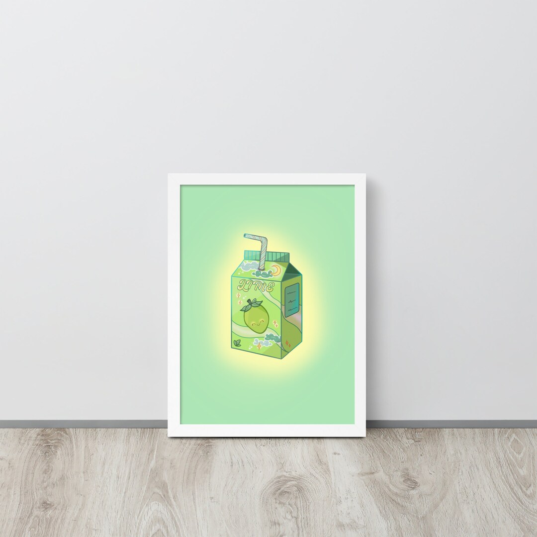 Kawaii Lime Juice Box Print Kawaii Prints Cartoon Print Etsy