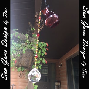 Vintage red Avon miniature glass pitcher pouring window crystal sun catcher mobile