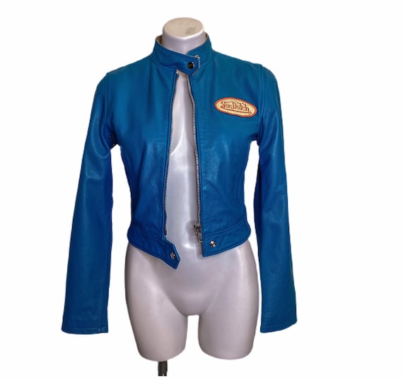 Vintage Y2K Von Dutch Leather Jacket Blue Racing R