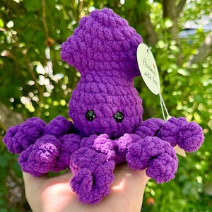 Crocheted Squid - Purple - Solid Black Eyes - Handmade - Amigurumi - Holiday Gift - Creation - Stuffed Plushie - Sea Animal Theme