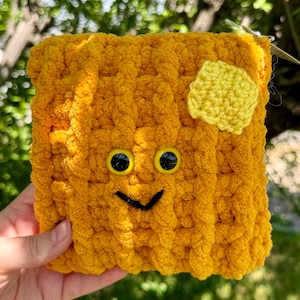 Crocheted Waffle with Butter - Yellow Eyes - 6” Square - Handmade - Amigurumi - Gift Ideas - Gift - Waffle - Stuffed Plushie