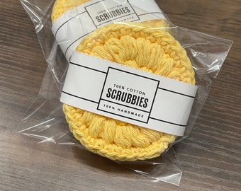 Small Crocheted Facial Scrubbies - 3 Count - Yellow - Cotton Fibers - Facial Circles - Reusable - Washable