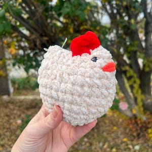 Crocheted Chicken - Light Tan and Cream Marbled - Black Eyes - 4.5” - Handmade - Amigurumi - Gift - Creation - Stuffed Plushie - Hen