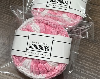 Small Crocheted Facial Scrubbies - 3 Count - Starwberry Cream - Cotton Fibers - Facial Circles - Reusable - Washable