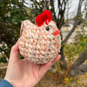 Crocheted Chicken - Cream with Brown and Orange Marbled - Black Eyes - 4.5” - Handmade - Amigurumi - Gift - Creation - Stuffed Plushie - Hen