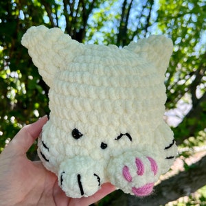Winky Kitty Plushie - Amigurumi Kitty - Handmade - Birthday - Gift - Off White Cream - Crochet - Cute Kitty