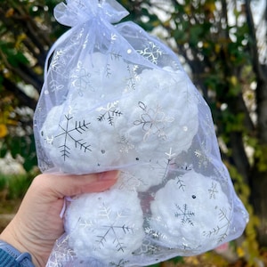 Crocheted Snowballs - White - 6 Count - Handmade - Amigurumi - Gift Ideas - Gift - Snowball - Stuffed Plushie - Indoor Games - Winter