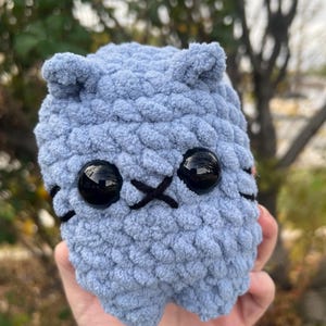 Crocheted Chonky Kitty - Handmade - 6.5&quot; - Blue Gray - Amigurumi - Kitty - Cat - Plushie - Stuffed Animal - Handmade Gift - Holiday - Kitty