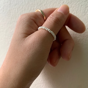 Dainty Beaded White Ring