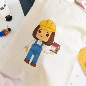 Architect Personalised Character Print Drawstring Cotton bags, Natural cotton, Kids Bedroom storage, Toy Bag, Toy Storage